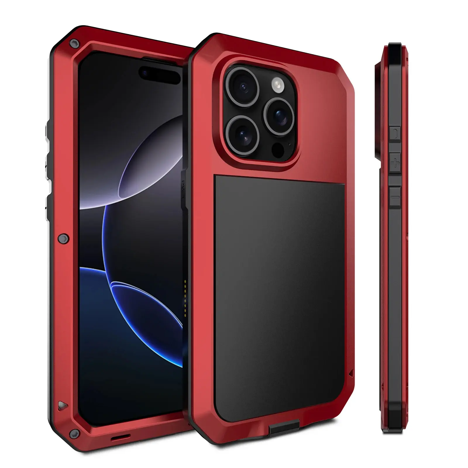Premium Metal Aluminum Screw Frame Bumper Phone Case, Heavy Duty Shockproof Protection with Soft Silicone Details & Built-in Screen Film Armor, Anti-Fingerprint Stylish Case for iPhone 12 / iPhone 13 Pro / iPhone 14 Pro Max / iPhone 15 Pro Max / iPhone 16
