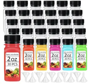 Black Lid Shots Containers 2oz 30 PCS Plastic Juice Bottles with Funnel for Easy Filling and Storage