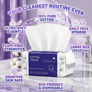 Disposable Face Towel 100 Count, Face Towels, Soft Cotton Dry Wipes Facial Cloths Towelettes for Washing and Drying, Facial Tissue for Cleansing, Skincare and Makeup Remover (1 Pack)