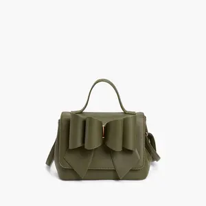 Olive Double Bow Satchel - Vegan Leather