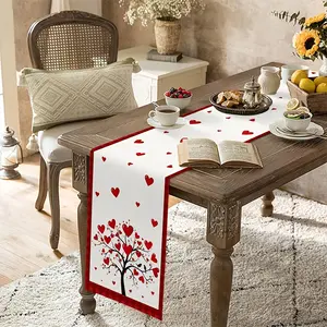 Valentines Day Table Runner Love Heart Tree Birds Design for Kitchen Bedroom Anniversary Wedding Party Decor