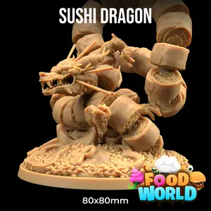 Sushi Dragon Food World | The Dragon Trappers Lodge | 32mm Scale | Miniature TTRPG Mini DnD Dungeons Dragons Wargaming