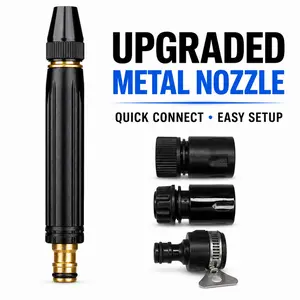Metal Garden Hose Nozzle with Adjustable Jet and Fan Spray, Compact Quick Connect Water Sprayer for Cars, Patios, Windows and Gardens