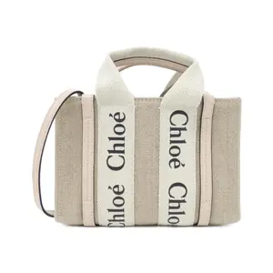 Pre-owned Chloé Calfskin Tote Bags Chloe Woody Mini Tote Linen Canvas Tote Bag