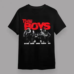 The Boys Sitting Characters Graphic T-Shirt – Dark Hero Streetwear Tee Gift for Fans