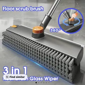Floor Scrub Brush with Long Handle, cleaning brush,3 in 1 Scrape and Heavy-Duty Stiff Bristle