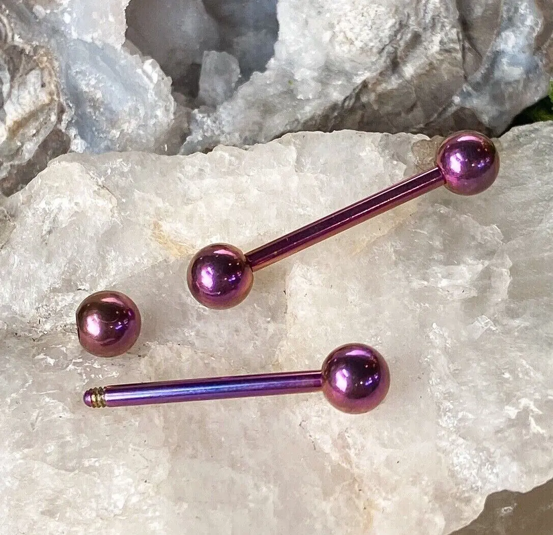 PAIR Purple Titanium Nipple Barbells Tongue Rings 14g - Only 16mm Left In Stock!