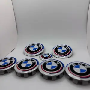 Wheel Center Cap Set –  Red Roundel Emblems (68mm & 56mm wheel caps , 74mm trunk logo, 82mm hood logo )