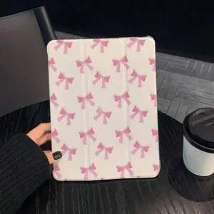 Minimalist Pink Bow Print Tablet Case, Soft Shock-Absorbing Protection, With Pen Slot, Ultra-Thin / Stand Function / Auto-Wake, Compatible With IPad 9.7/10.2/10.9/11/12.9, 10th Gen, Air 11, Air 4/5/6, And Galaxy A7/A8/A9+/S6/S7/S8/S9/S9FE/S10+ Series.