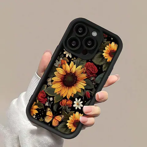 Soft Silicone Protector Casing for iPhone 17-16 Pro Max-15 Plus-14-13-12-11-Air-XS-XR, Stylish Sunflower & Flower Design Cellphone Accessory, Drop-Resistant Shockproof Cover, Valentine Gift for Women