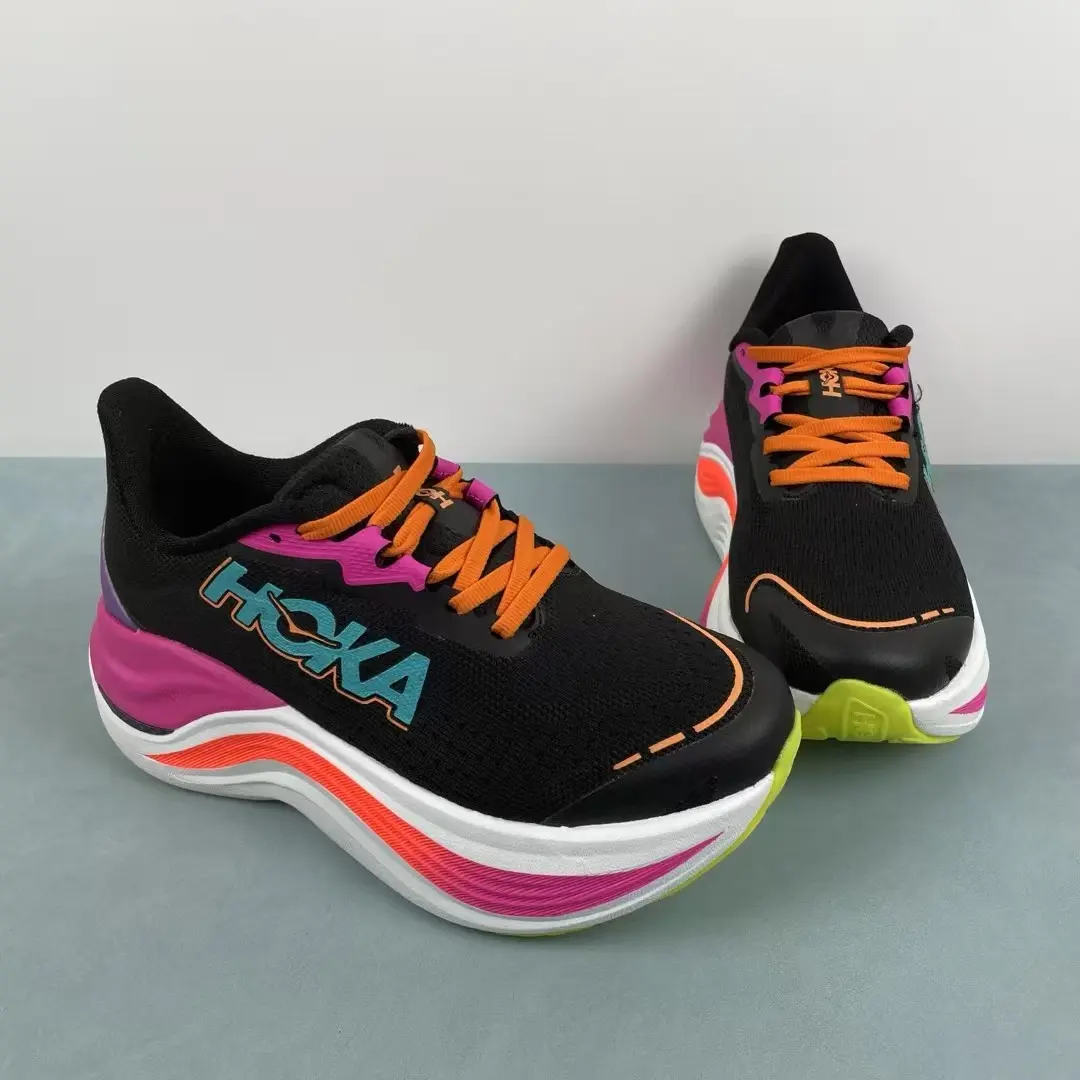 Light Breathable Mesh Color Block Athletic Running Shoes, Gradient Pink Orange Wave Thick Wear-resistant Hiking Jog Unisex Trend Casual Shoes