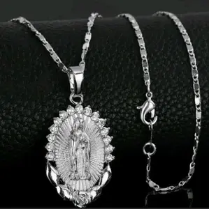 Silver Color Catholic Saint Virgin Mary New White Topaz Pendant Necklace