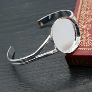25mm Silver Plated Bangle Base Bracelet Blank Findings Tray Bezel Setting Cabochon Cameo