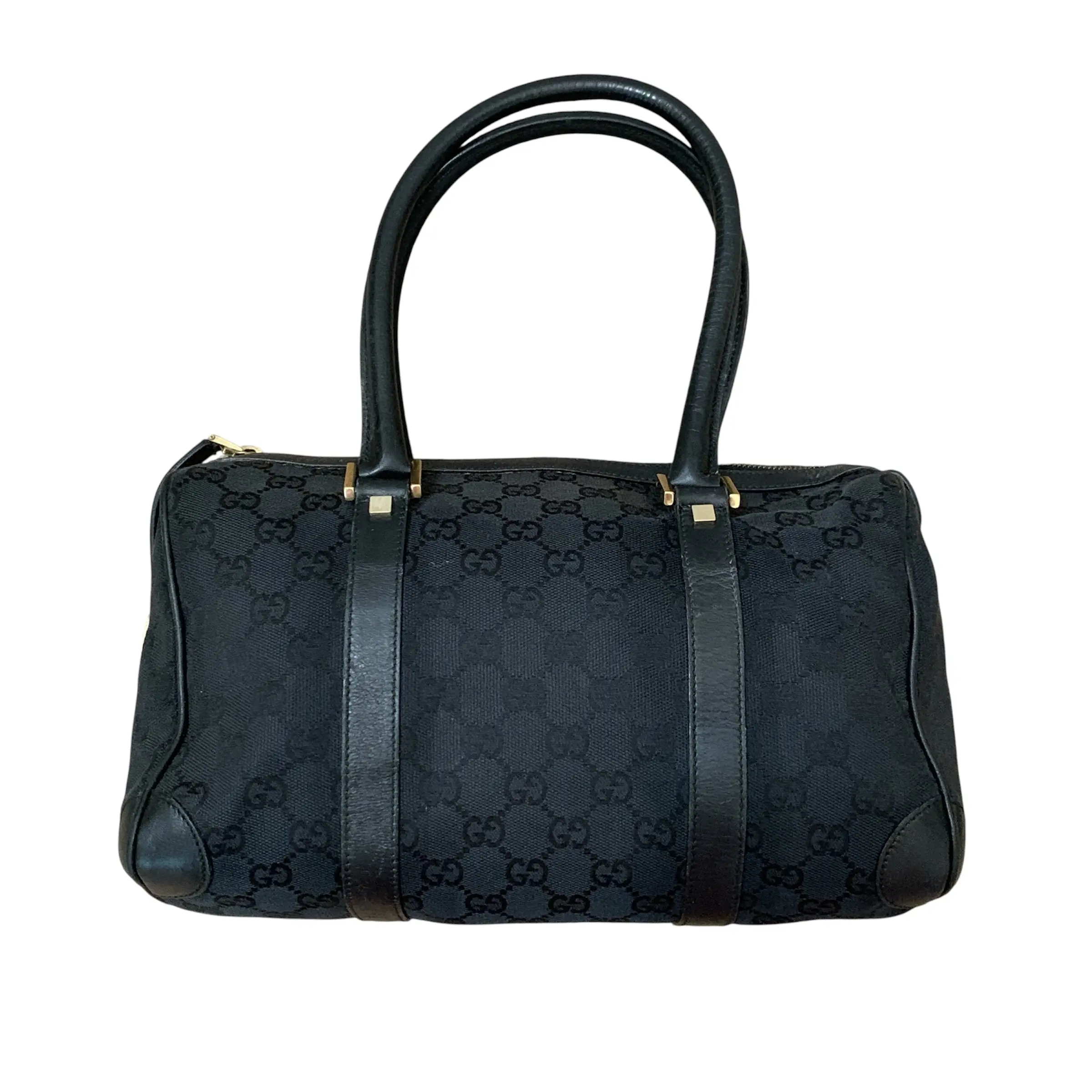 Pre-owned GUCCI Boston Bag travel bags purse black monogram authentic with COA dusty