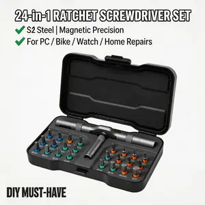 24-Piece Magnetic Ratchet Screwdriver Set, S2 Steel Precision Bits, Portable Hard Case for DIY, Home Repair, PC Building, Bike Maintenance & Watch Repair