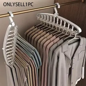 11-Hole Foldable Clothes Rack Organizer, Multi-Functional Non-Slip Plastic Portable Wall-Mounted Closet Storage System, 3.2 Cubic Feet Capacity