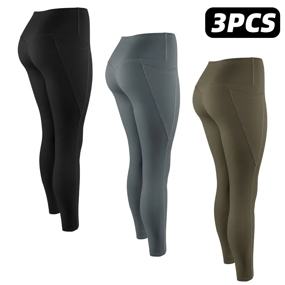 【no fleece】3PCS - Leggings - Black/Gray/Coffee