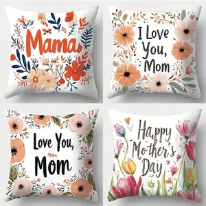 Mother's Day Pillowcase Set, Cute Boho Style, 4-Piece with Invisible Zipper, Easy to Clean, Perfect for Bedroom & Home Decor
