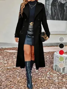 VVZ 2026 Women's Solid Double-Breasted Coat Jackets Elegant Long Sleeve Design for Autumn & Spring Seasonal Versatility and Comfort