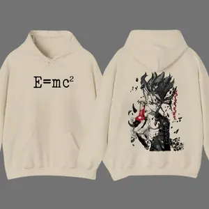 Senku Ishigami Oversized Y2K Vintage Hoodie Cotton T-Shirt, Dr.Stone Anime Double-Sided Printed Graphic Tee, Retro Casual Unisex Oversize Anime Manga Acid Hoodie Streetwear, Otaku Top Fit, Gift For Anime Fan Manga Lover