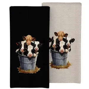 2pcs Polyester Kitchen Towels - Modern Cow Print Ideal for Spring/Summer Home Decor, Cooking, Baking - Hand Wash Only, Dish Towels for Kitchen Set for Bathroom, Gym, Hotel, Spa Bathroom Hand Towels Gifts for Women and Men