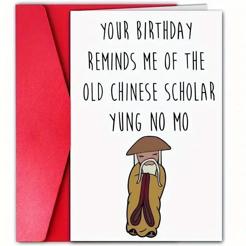Cartoon Chinese Scholar Pattern Birthday Card, Funny Birthday Card with Envelope, Birthday Gift for Family & Friends, Greeting Card for Birthday