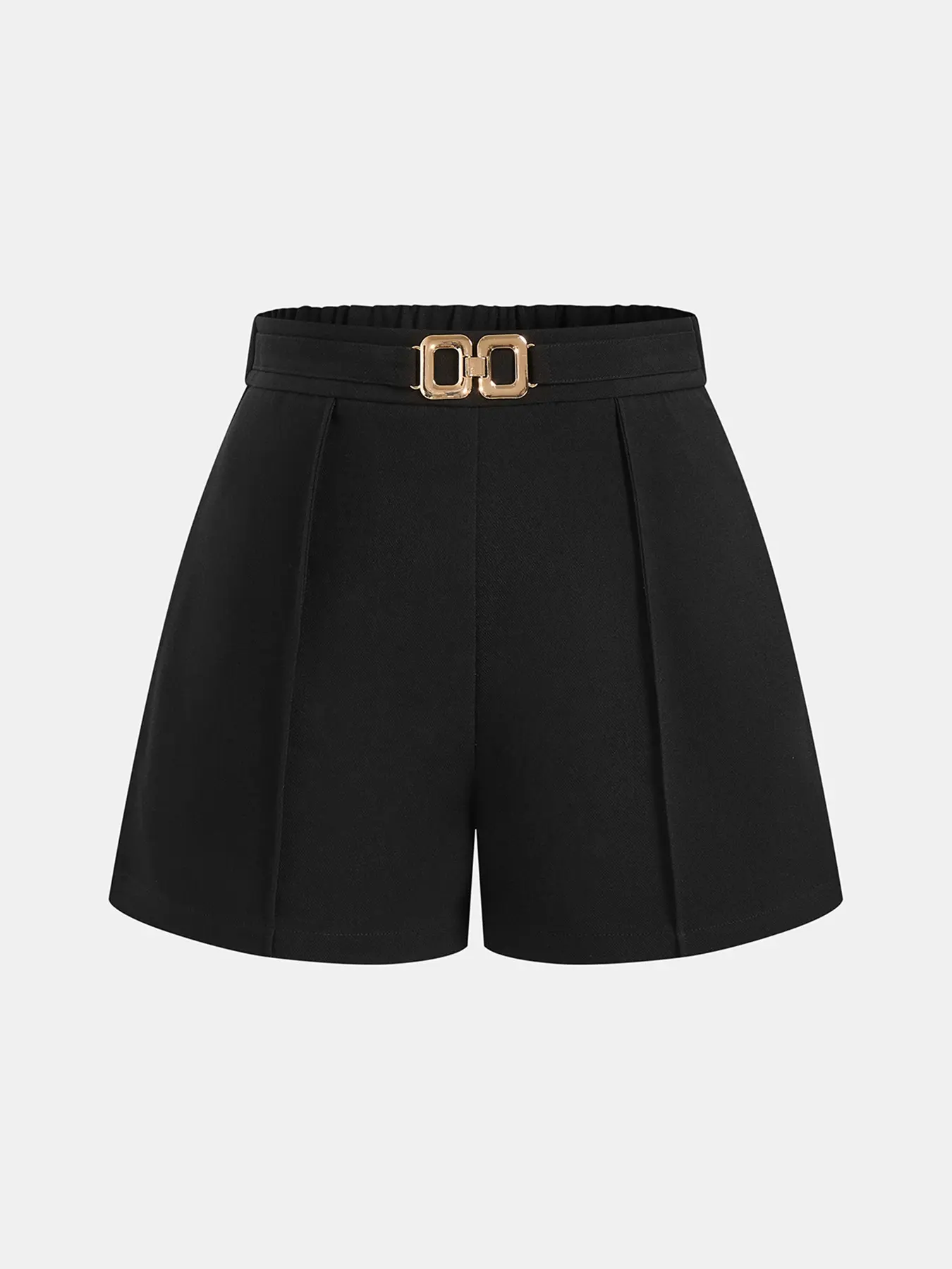 High-Waisted Women's Belted Shorts with Gold Buckle Belt Relaxed Fit Elegant Office Casual Summer Short Pants Womenswear