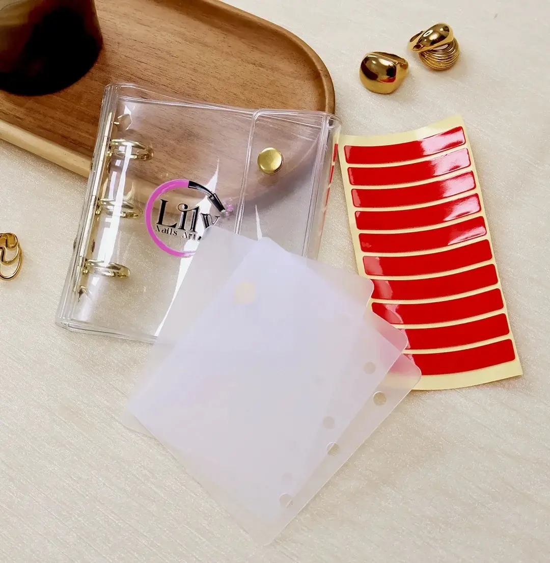 Lilynailsart | Clear Press On Nail Organizer Book with Gold Rings - Minimalist Storage & Display Case Set Lightweight