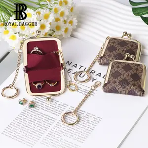 Royal Bagger Mini Retro Jewelry Box for Women, Slim Kiss Lock Purse with Removable Chain, Signature Coated Canvas & Vegetable-Tanned Leather 7120