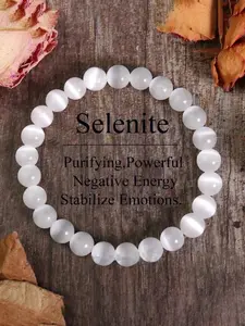8mm Selenite Bead Bracelet - Purify, Heal, Dispel Negative Energy, Soothe Mind & Body, Enhance Clarity, Protect Energy, Yoga Accessory, Gift For Women