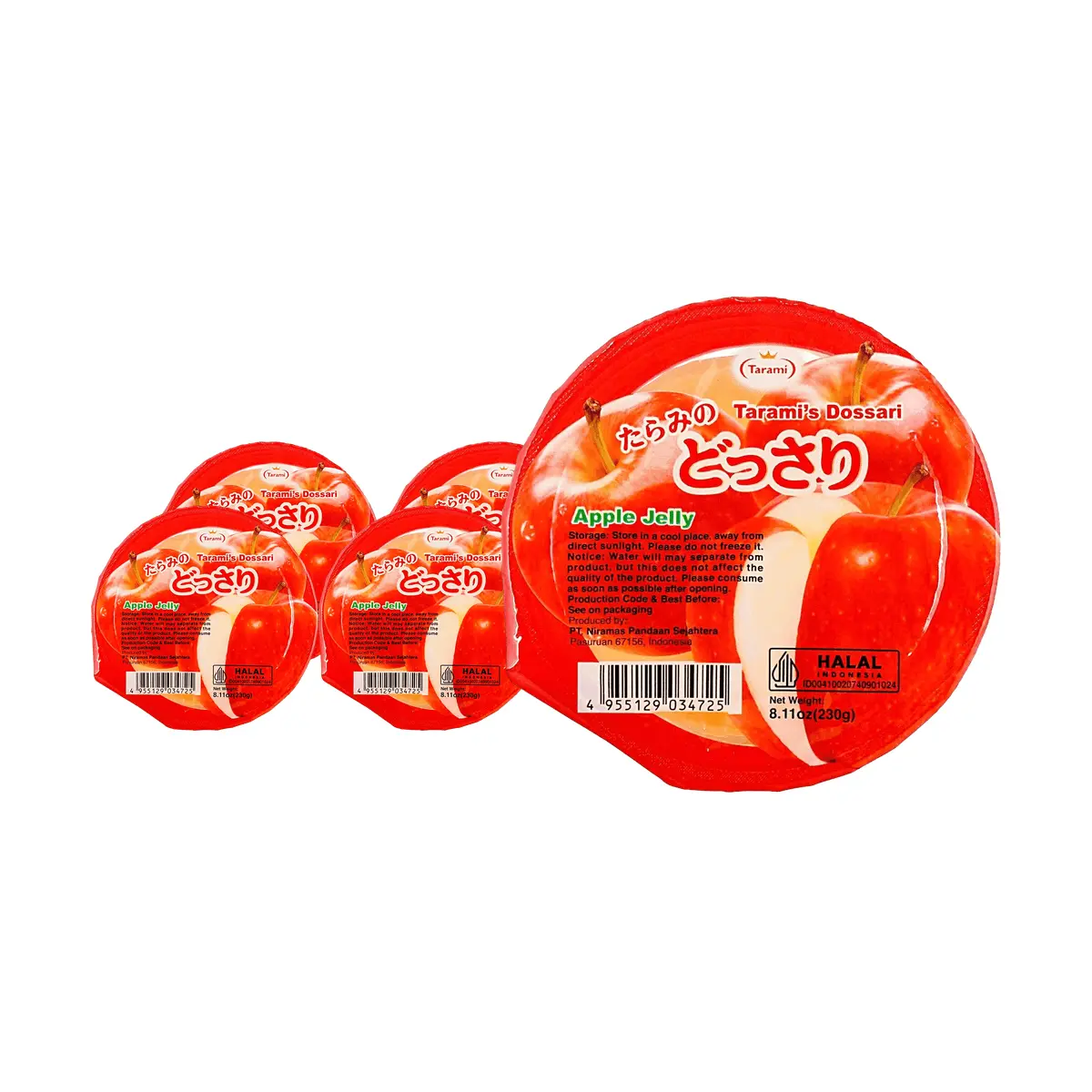 TARAMI Japanese Juicy Apple Jelly with Real Fruit Chunks - 5 Pack (230g Each) - Refreshing & Delicious Dessert
