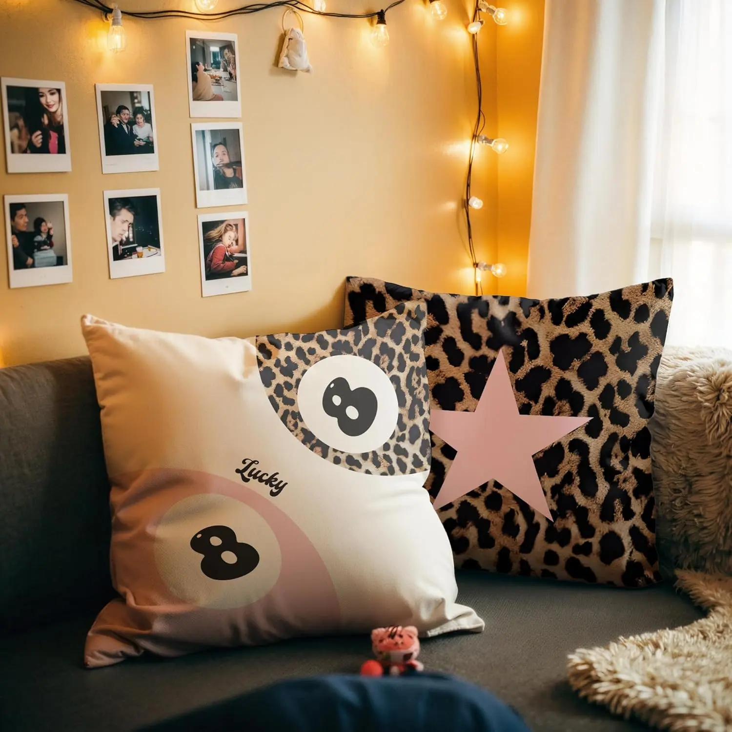 18x18 Inches Animals Themed Throw Pillow Covers (2-Piece Set) - Stylish Pink Cheetah Print & Lucky 8-Ball Design, Sweet Look Preppy Blend, Girls’ Decor Gift for Cheetah Print Lovers, Bedroom Dorm Accent, Bedroom Decor
