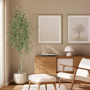 Faux Olive Tree 6ft, Olive Trees Artificial Indoor with White Planter, Artificial Silk Plants with Green Leaves and Big Fruits for Home Office DéCor Living Room Bedroom Stairs Foyer,1 Pack