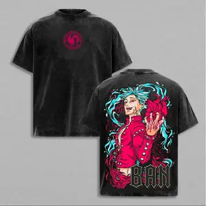 Ban Seven Deadly Sins Vintage Washed T-Shirt, Oversized Anime Streetwear Tee, Heavy Cotton Retro Manga Graphic Top, Unisex Casual Crew Neck Shirt, Edgy Hip Hop Fashion, Ideal Gift for Anime & Manga Fans