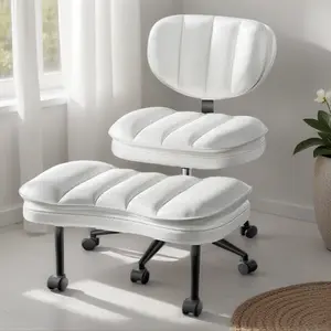 Cross-Legged Office Chair with Cloud Seat Black/White Premium PU Leather Multiple Sitting Positions Leg-Friendly Design for Comfort Adjustable Swivel Stools