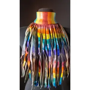 Mali Fringe Tie-and-Dye Genuine Leather Choker / Necklace