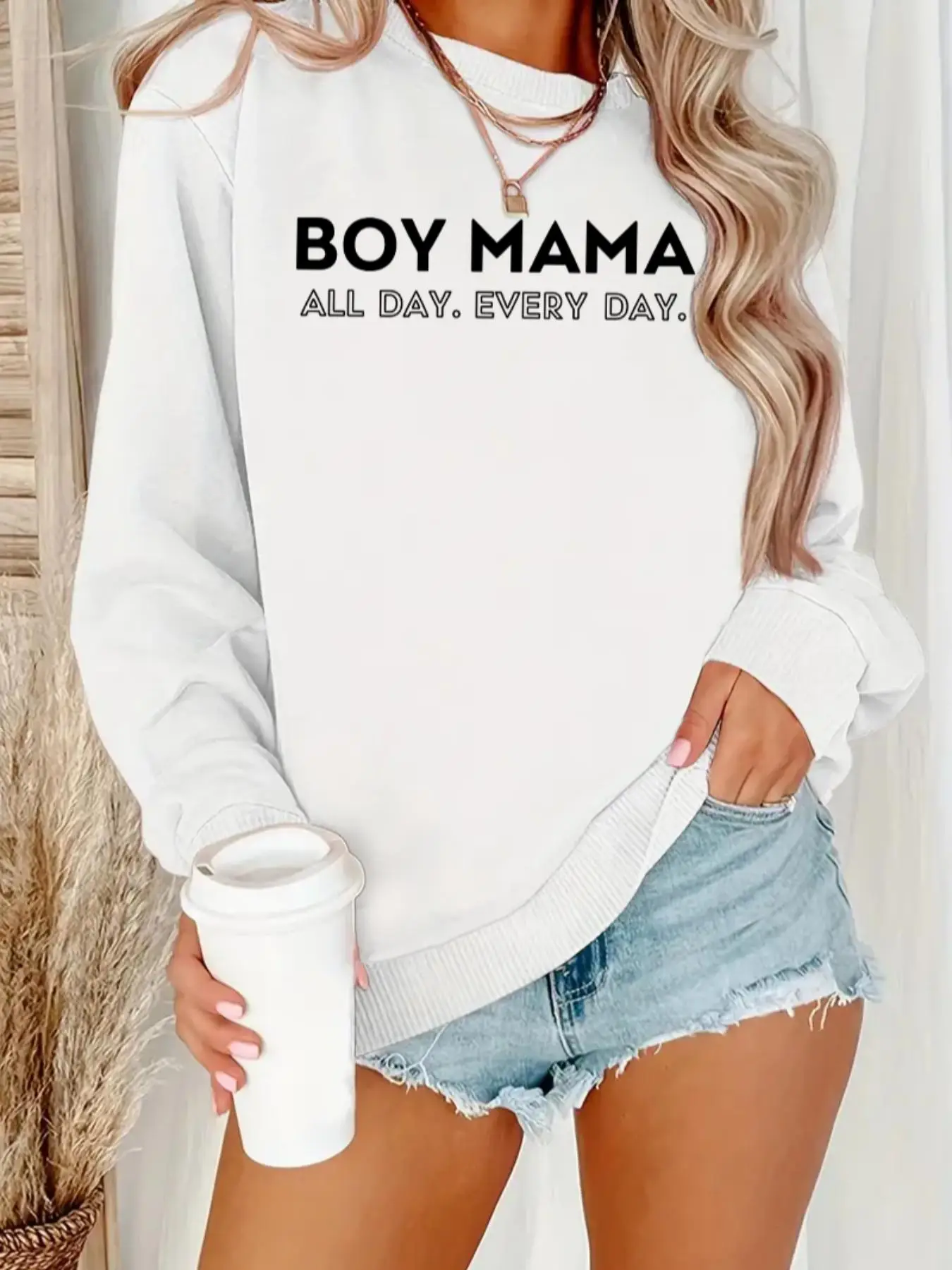 Women's Letter Print Round Neck Sweatshirt, Casual Fashion Drop Shoulder Long Sleeve Crewneck Pullover for Daily Wear, Ladies Fall & Winter Clothes