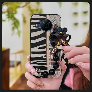 Dirt-resistant Anti-knock Phone Case For Nokia X100 Black pearl pendant Back Cover cute protective case Simplicity Waterproof soft case silicone Bear bracelet Skin-friendly feel