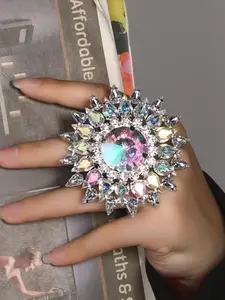 Bold Colorful Geometric Ring, Trendy Floral Stage Jewelry Accessory, Unique Statement Piece for Fashion Enthusiasts, Trendy Jewellery Accessories