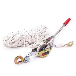 Rope Puller 3/4 Ton Capacity with 50' of 0.6" dia. Rope, Come Along Winch, Rope Come Along Puller for Tree Felling, Moving Boats and Trailers, Securing Materials