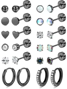 Hypoallergenic Flat Back Earrings for Women- Steel Earrings for Sensitive Ears 20G Stainless Steel Earring Stacks Small Flatback Stud Hoop Cartilage Earring Hoop Earring Sets Earring Stacking Set Ear Studs