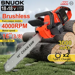 Snuok 18v+18v Dual Battery 16 Inch Electric Chainsaw, 3000mah Type C Battery Pack, 4000 Rpm, Cordless Power Tool for Tree Trimming