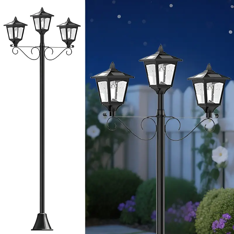 72" Solar Lamp Post Lights, Waterproof Antique LED Filament Solar Outdoor Lamp,Triple-Head Solar Garden Light for Lawn, Pathway, Driveway, Front/Back Door, Warm White,Planter Not Included