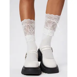 Cider Women's Fashion White Lace Embellished Ankle Socks