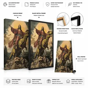 Funny Jesus Riding Dinosaur Canvas Wall Art Vintage Meme Poster, Retro T-Rex Canvas Print, Chaotic Funny Room Decor, Weird Aesthetic Wall Art, Gamer Room Decor, Man Cave Poster, Unique Gift for Bedroom Living Room Office