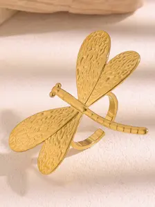 New Dragonfly Ring Stainless Steel Plated 18K Gold Open End Ring for Men and Women Couples Fashion Ins Ring