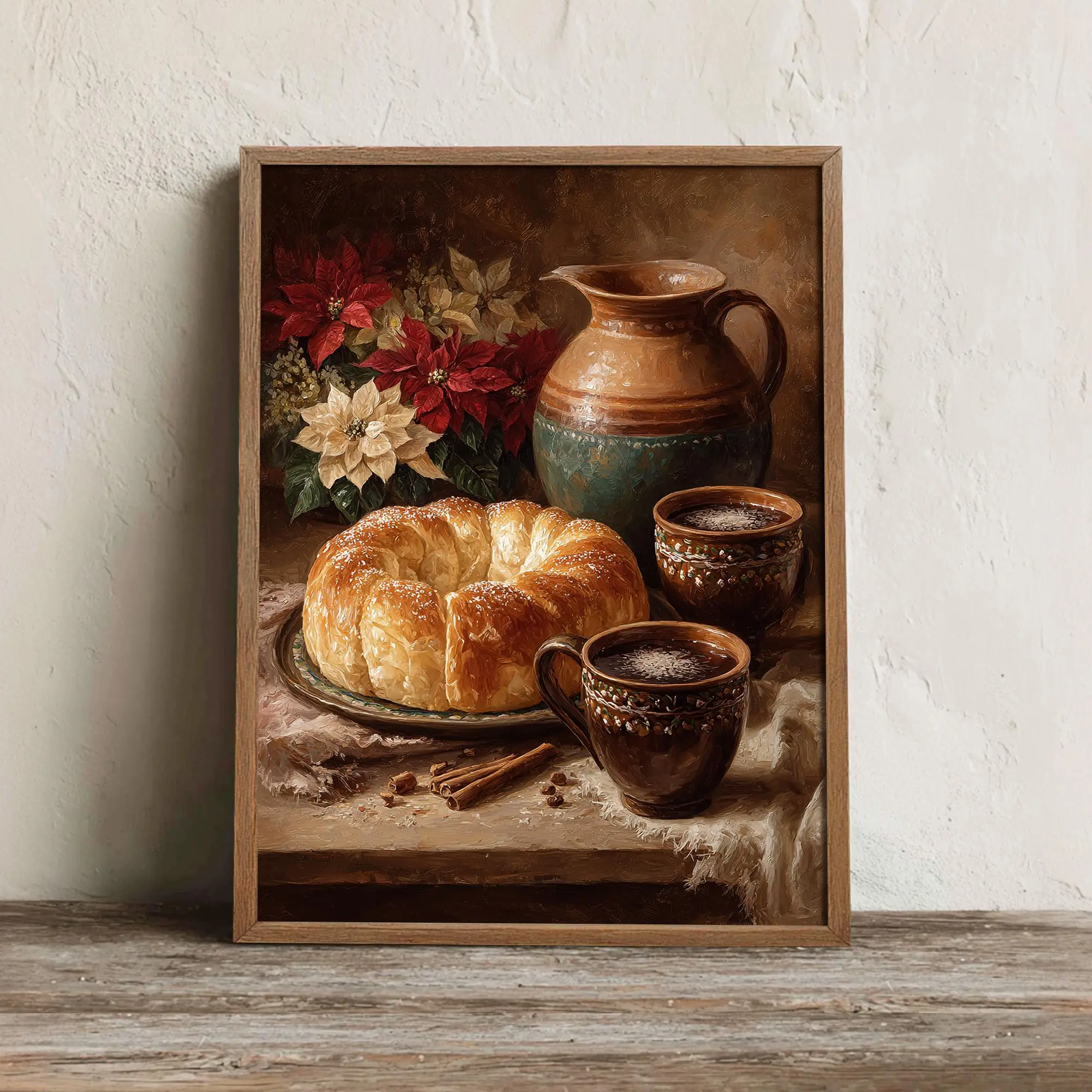 [UNFRAMED] Mexican Christmas Poster, Rosca De Reyes And Poinsettia Wall Art