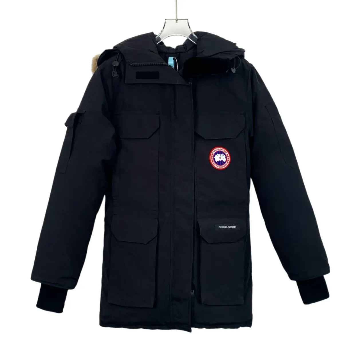 RDLT-Canada Goose Size 2XS Black Logo Patch Hooded Fur Trim Expedition Down Jacket-H12771
