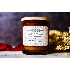 Jamaica Me Crazy – 8 oz Coconut Apricot Wax Candle (Topped with Dried Flower) + Free Car Air Freshener