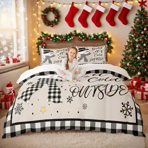 Kids Christmas Snowman Duvet Cover Setsnowflake Winter Bedding,Girls Boys Adults Home/Xmas Cabin Decor,Geometric Grids Lattice Comforter Cover,Rustic Vintage Quilt Cover
